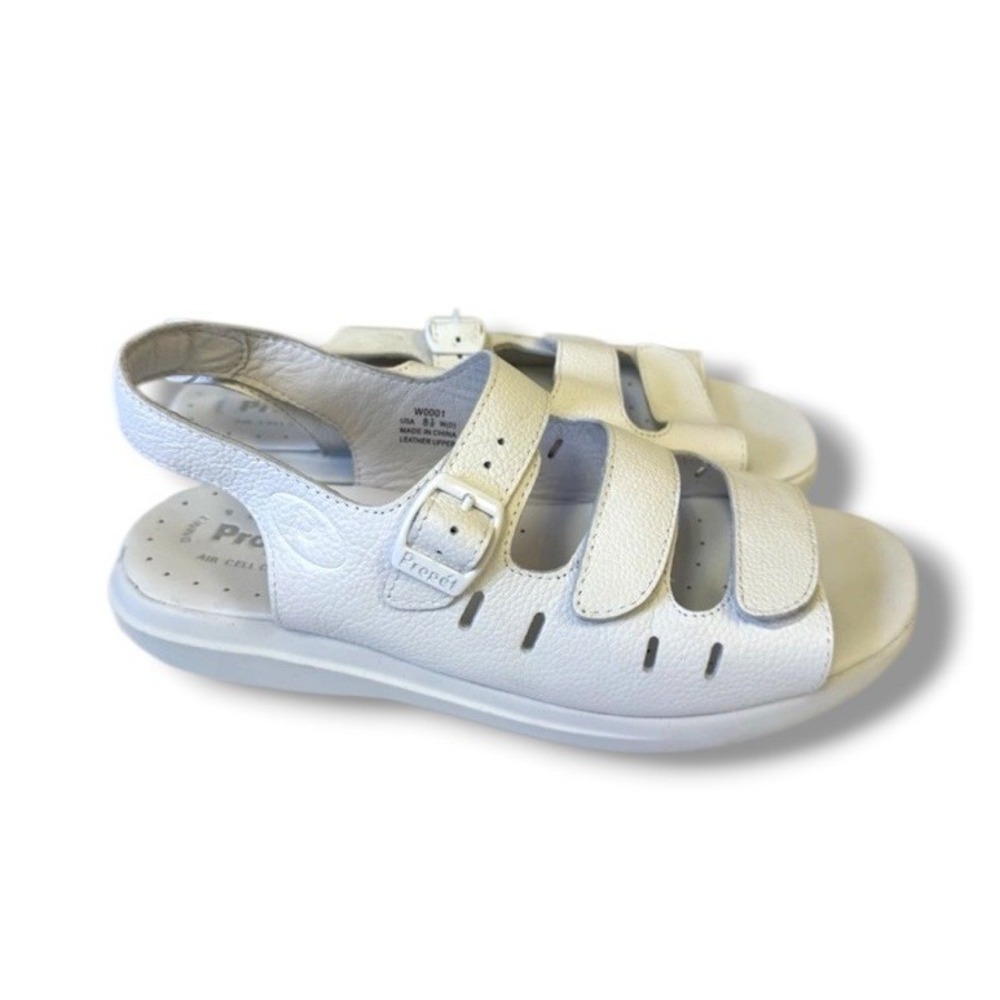 Propet Women's Breeze White Leather Sandals Comfort Shoes Size 8.5 Wide Summer